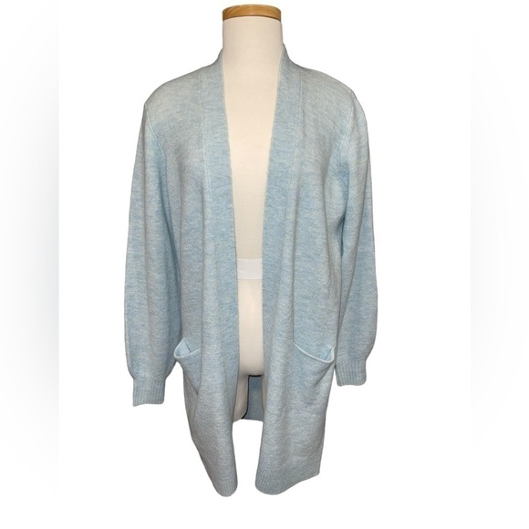 Lucky Brand Women's Cardigan S/P Light Blue Open Front Pockets Mid Length - Picture 1 of 7